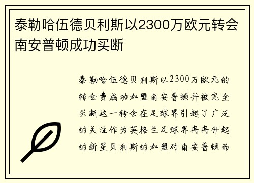 泰勒哈伍德贝利斯以2300万欧元转会南安普顿成功买断 泰勒哈伍德贝利斯以2300万欧元转会南安普顿成功买断